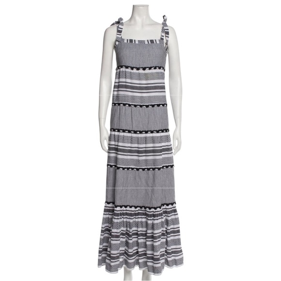 VERONICA BEARD Quartz Black & White Cotton Tiered Maxi Dress Size M - Picture 14 of 16